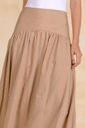 The Ava Striped Drop-Waist Skirt - Tan