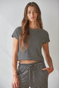The Sunday Stripe Lounge Top (Black)