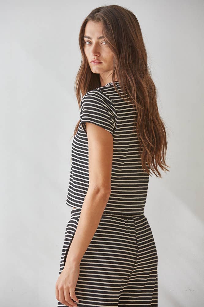 The Sunday Stripe Lounge Top (Black)