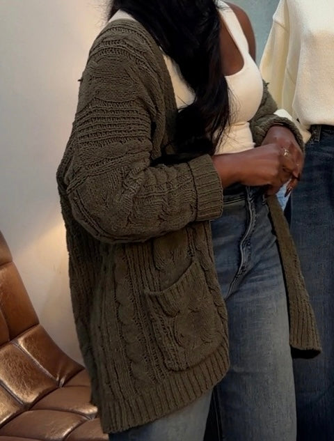 The Olive Cable Knit Cardigan