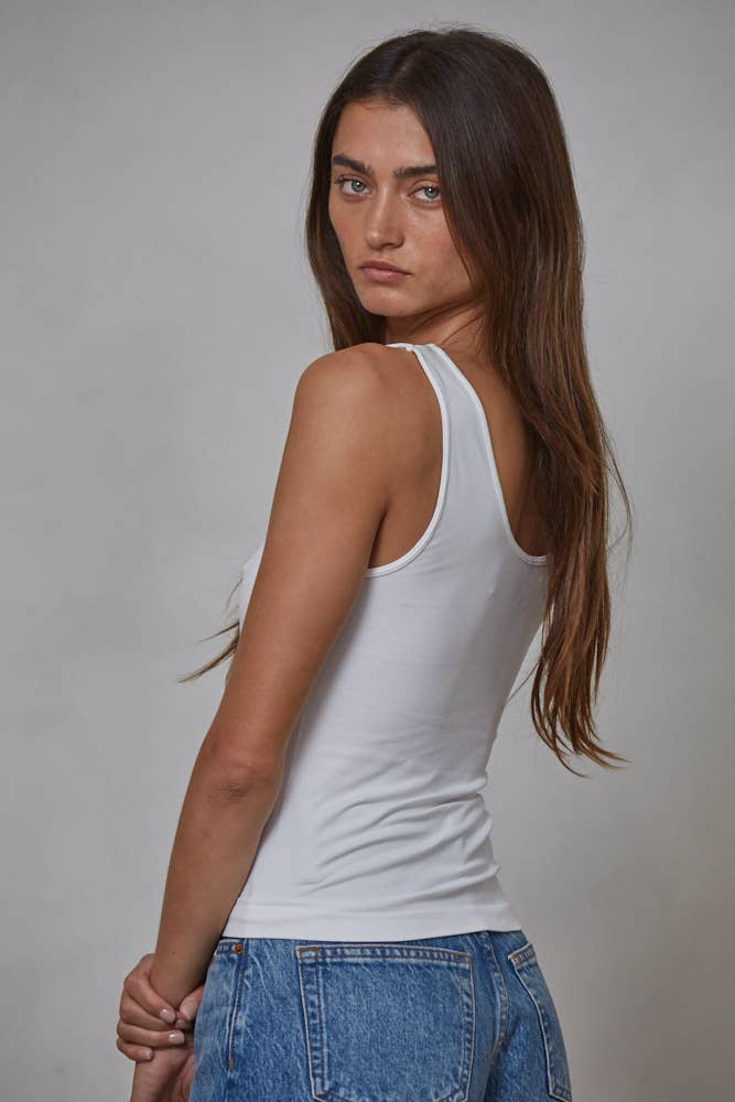 Seamless Reverse U-V Neck Tank: White