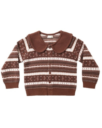 Fair Isle Cardigan Mulberry Stripe