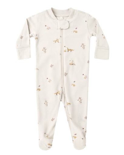 Zip Long Sleeve Sleeper Footie Fox Land in Parchment